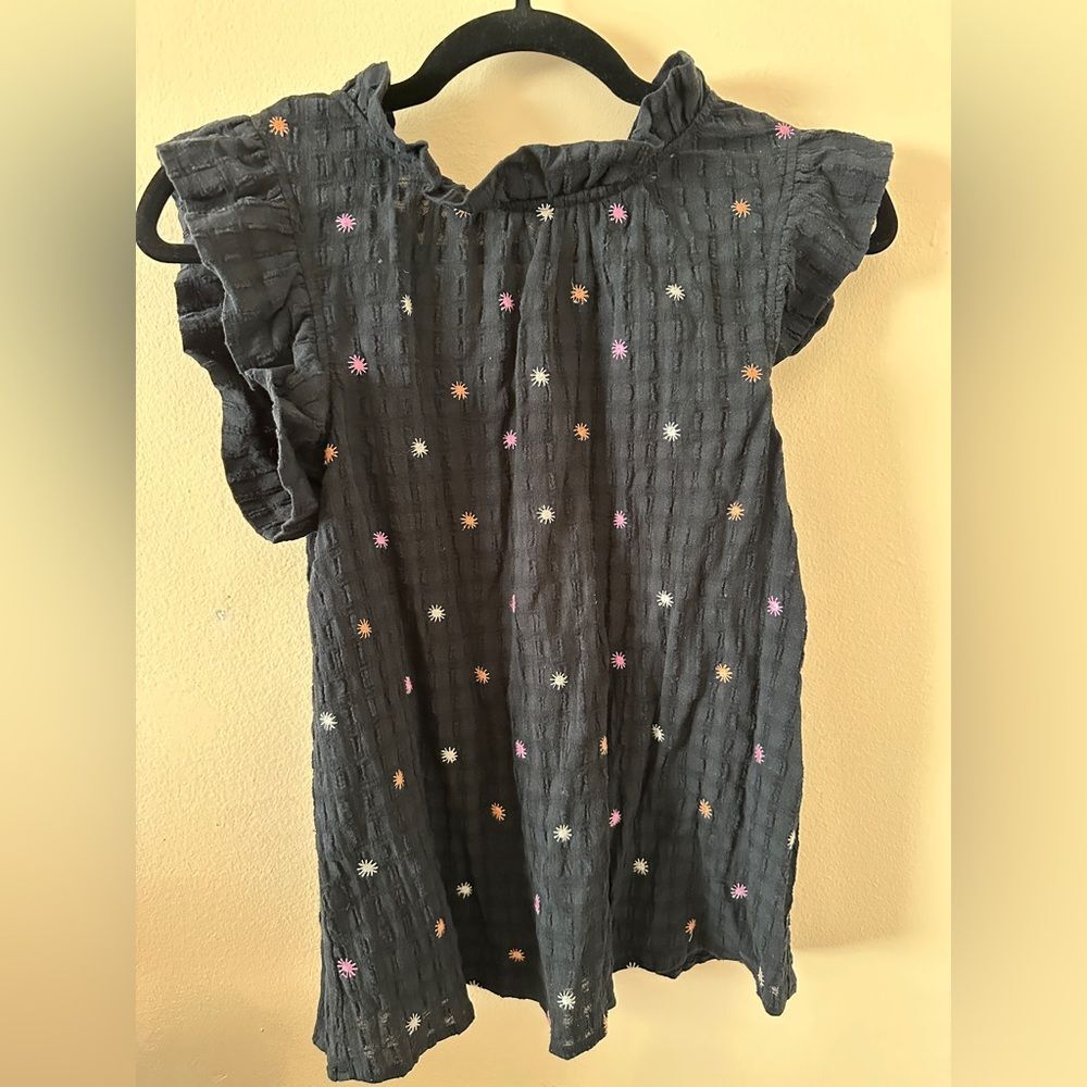 THML Black Ruffled Sleeve top with Colorful Embroidery size Womens XS EUC
